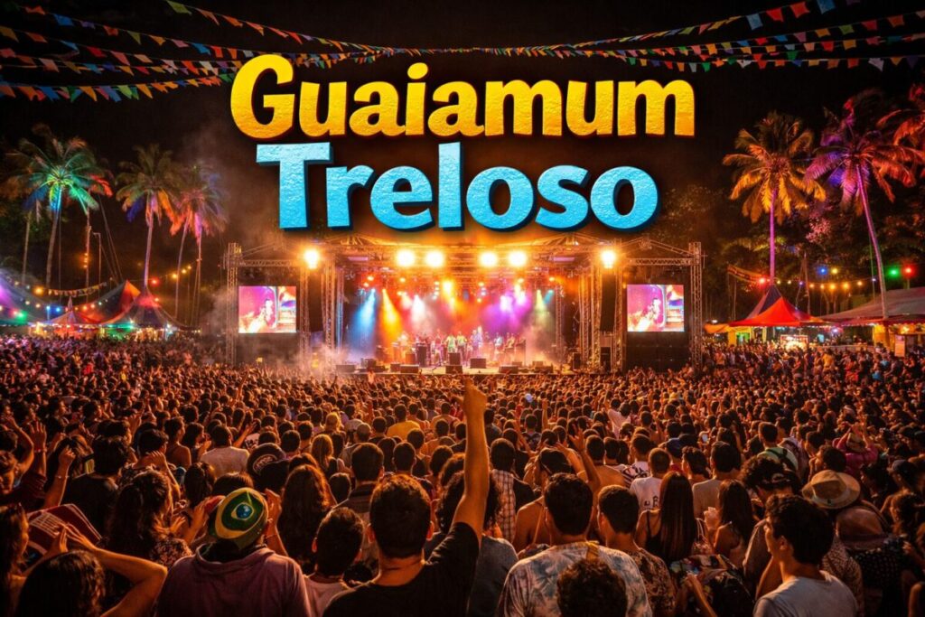 Show no evento Guaiamum Treloso com público e palco iluminado
