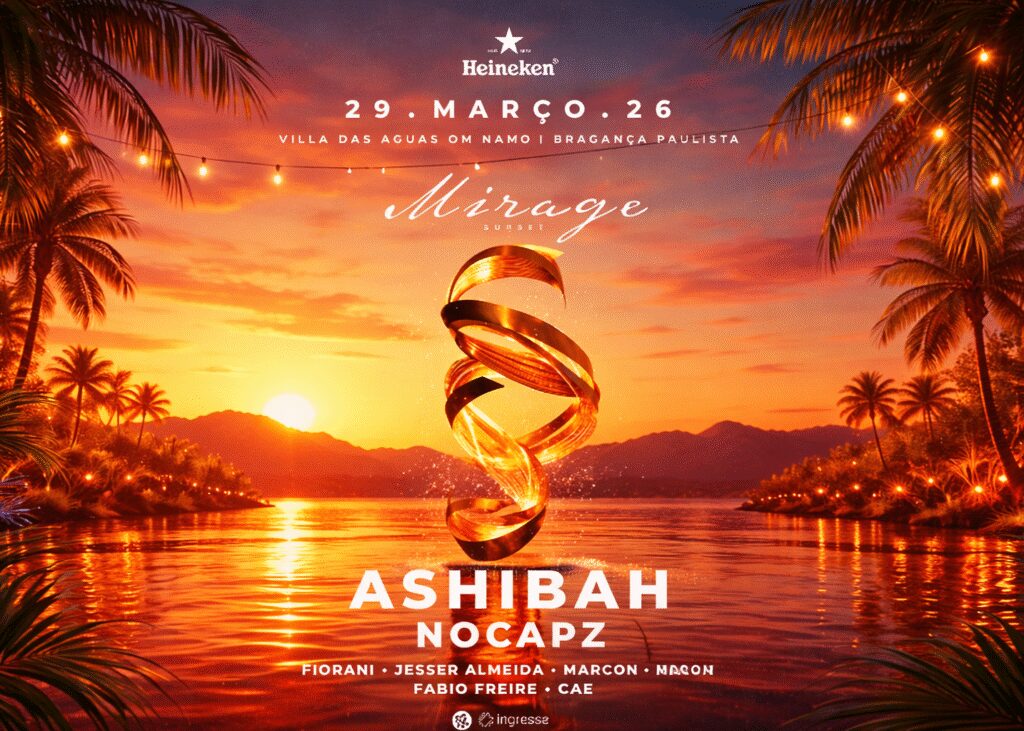Pôr do sol na represa de Bragança Paulista durante o evento Mirage Sunset com Ashibah.