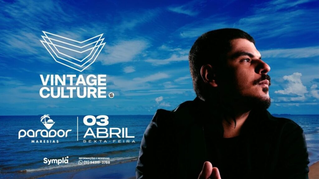 Festa de Páscoa no Vintage Parador Maresias com DJ tocando e público dançando na praia