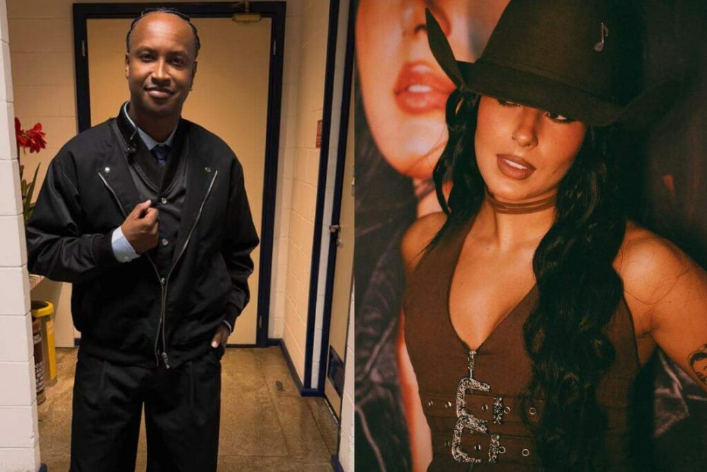 Thiaguinho e Ana Castela se apresentando no aniversário de Itanhaém