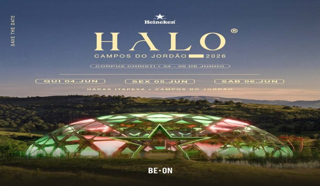Domo imersivo do HALO 2026 em Campos do Jordão, com iluminação sincronizada e efeitos visuais em 360 graus