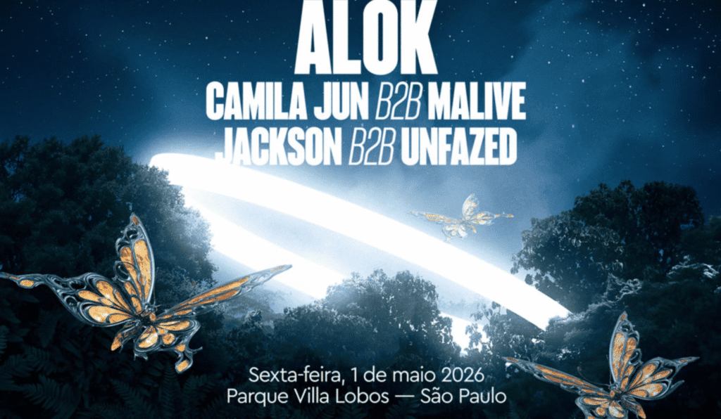 Logotipo do Tomorrowland Brasil 2027 com detalhes do festival.