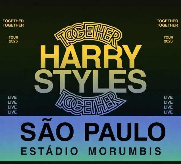 Harry Styles se apresentando ao vivo no Estádio MorumBIS, São Paulo, durante sua turnê 'Together, Together'.