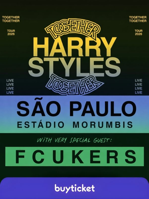 Harry Styles se apresentando ao vivo no Estádio MorumBIS, São Paulo, durante sua turnê 'Together, Together'.
