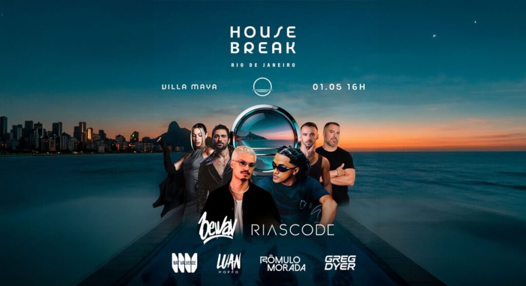 Público dançando em uma festa de música eletrônica na Villa Maya, Rio de Janeiro.