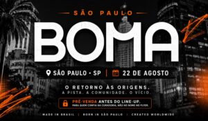 Logo da BOMA em evento de música eletrônica em São Paulo