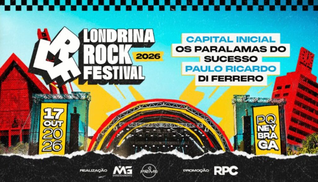 Atrações do Londrina Rock Festival 2026 com os artistas Capital Inicial, Os Paralamas do Sucesso, Paulo Ricardo e Di Ferrero