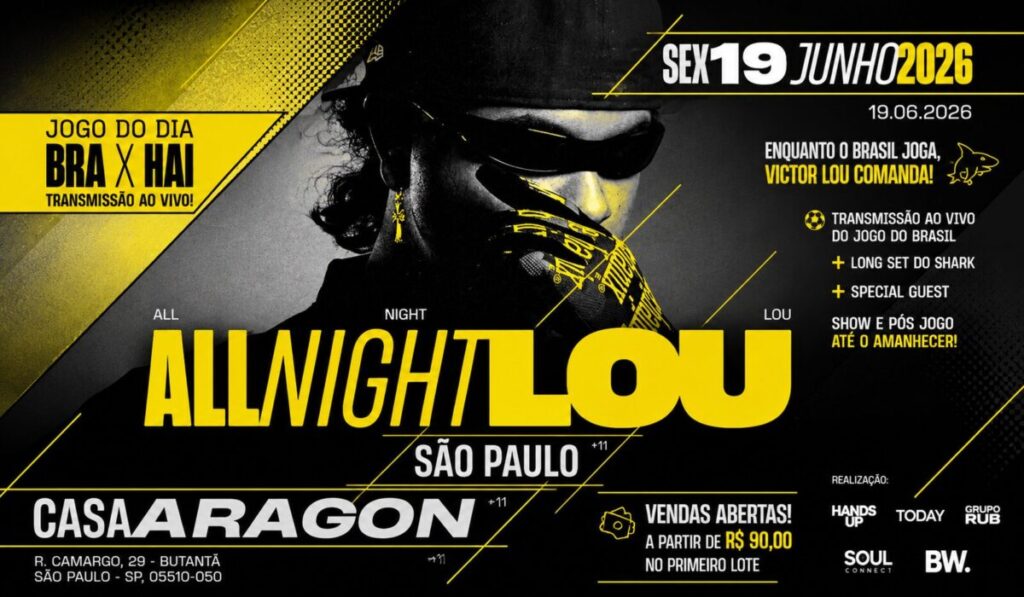 Victor Lou se apresentando na Casa Aragon durante o evento ALL NIGHT LOU em São Paulo
