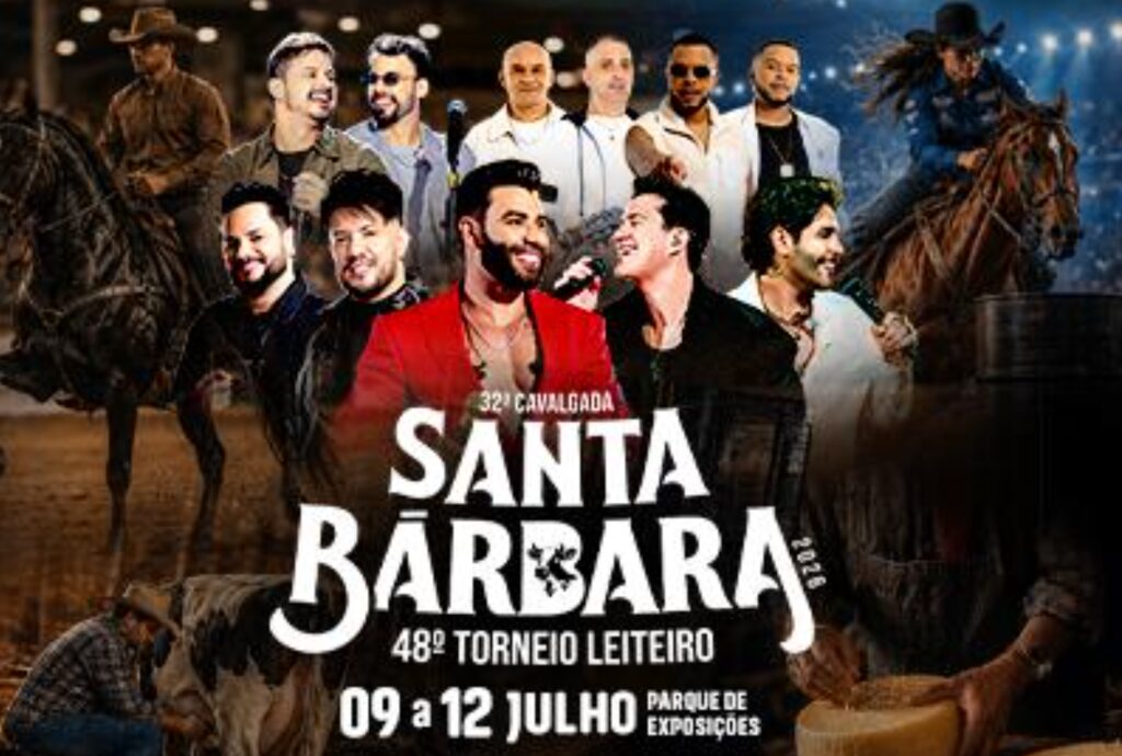 Imagem promocional do Torneio Leiteiro e Cavalgada Santa Bárbara 2026 com Gusttavo Lima