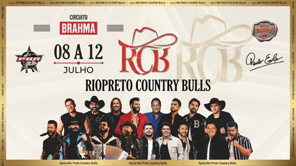 Cartaz do evento Rio Preto Country Bulls 2026 com artistas e datas