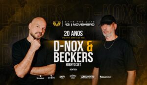 D-NOX e Beckers durante a celebração dos 20 anos de carreira no Club Vibe em Curitiba